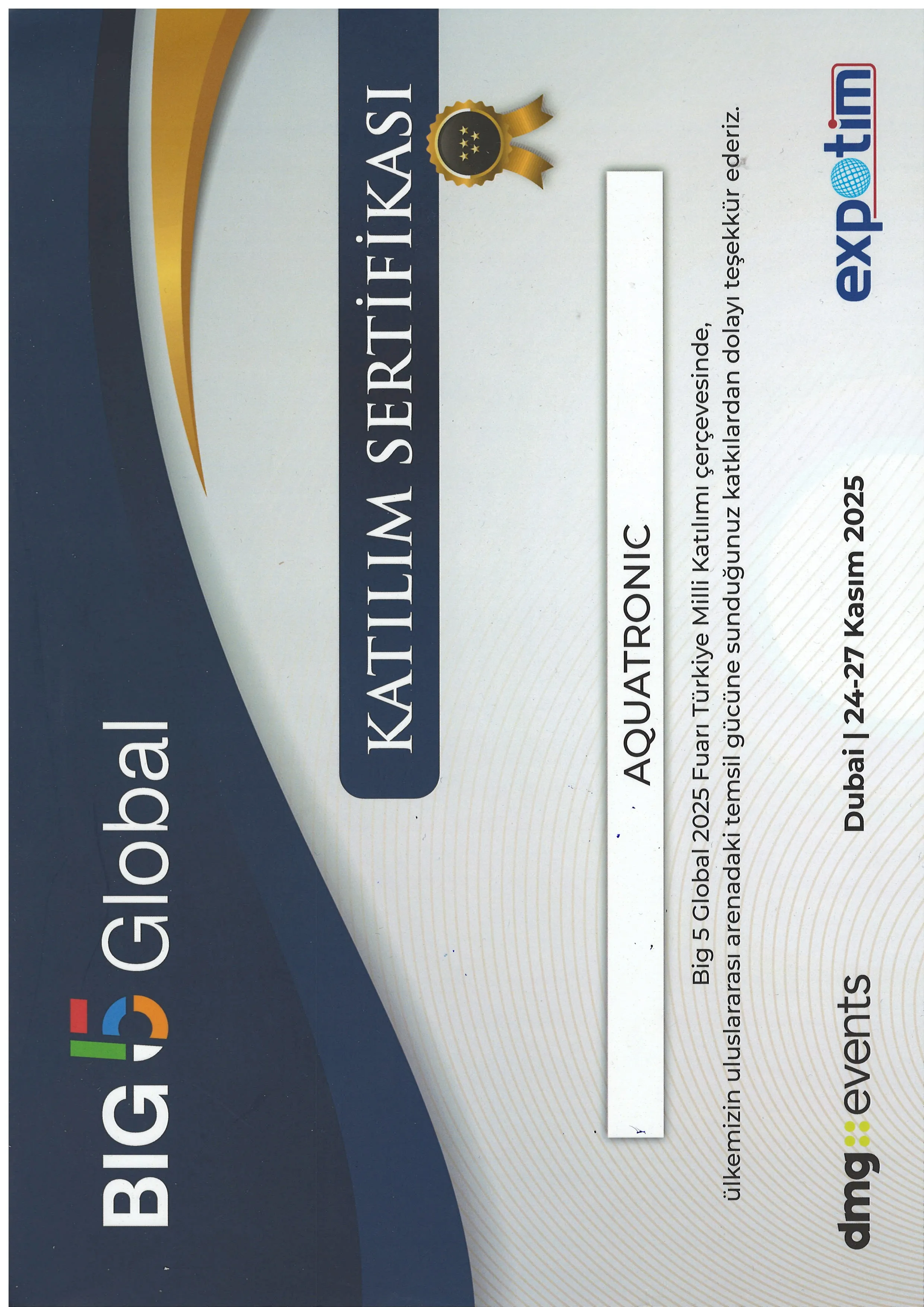 BIG 5 DUBAI 2025 — Certificate